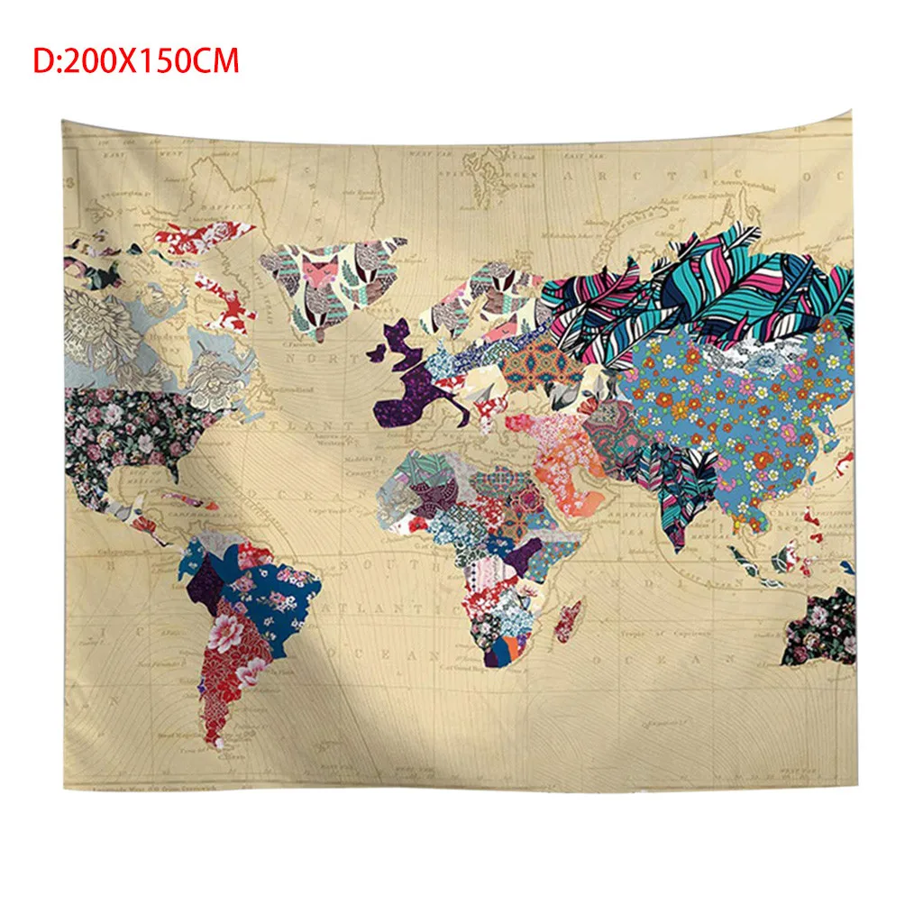 D Винтажная карта мира гобелены Висячие хиппи гобелены покрывало йога коврик новая кровать диван пылезащитный чехол нежный цикл пляжное одеяло - Цвет: D