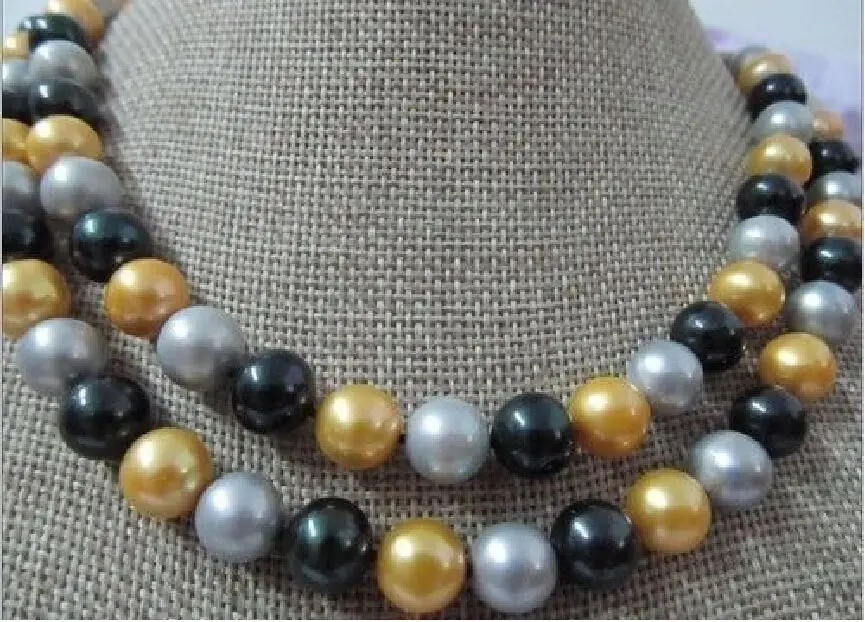 

Genuine 35''10-11 MM SOUTH SEA BLACK GRAY YELLOW PEARL NECKLACE 14k Gold Clasp (9.13)
