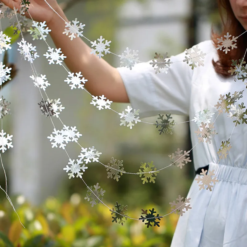 4 м МЕРЦАЮЩАЯ Снежинка из бумаги гирлянды подвесные украшения Рождественские украшения для дома год Noel аксессуары Navidad - Color: snowflake silver