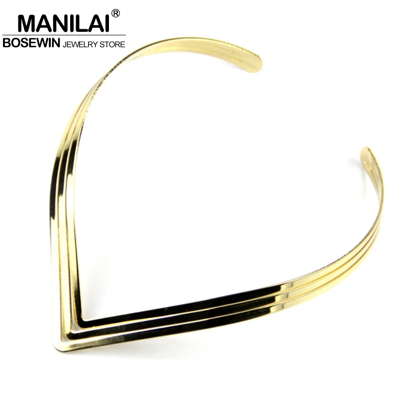 MANILAI North Africa Torques Collar Chokers Fashion 3 Layer Bright Metal Weld Bib Women Necklaces Statement Jewelry CE2524