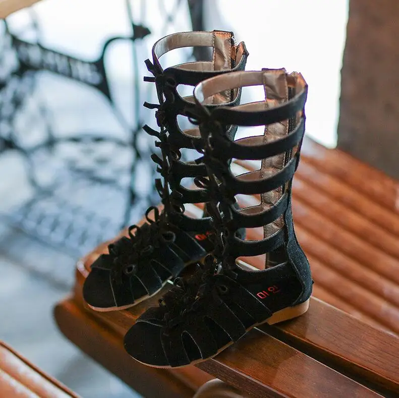 

Girls Gladiator Sandals Boots Scrub Leather Summer Brown Black High-top Fashion Kid Sandals Toddler Baby Shoes
