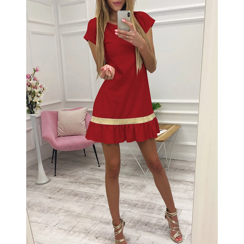 Women Dresses Party Sequined Ruffles Hem Patchwork Casual Dress Woman Elegant Short Sleeve O Neck Summer 2018 Vestidos WS9467F Women Dresses Party Sequined Ruffles Hem Patchwork Casual Dress Woman Elegant Short Sleeve O Neck Summer 2018 Vestidos WS9467F