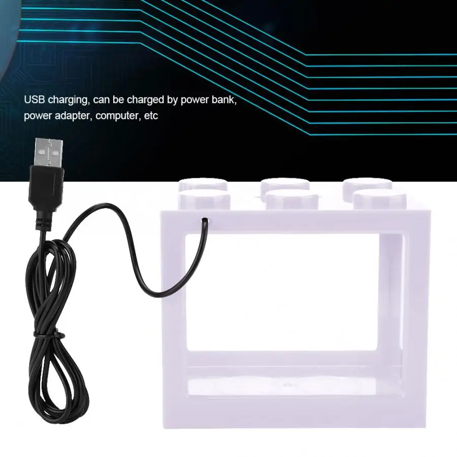 Миниатюрный аквариум с USB СВЕТОДИОДНЫЙ светильник Прозрачный акриловый аквариум с кабелем для Дома Офиса чайный столик украшения 6 цветов