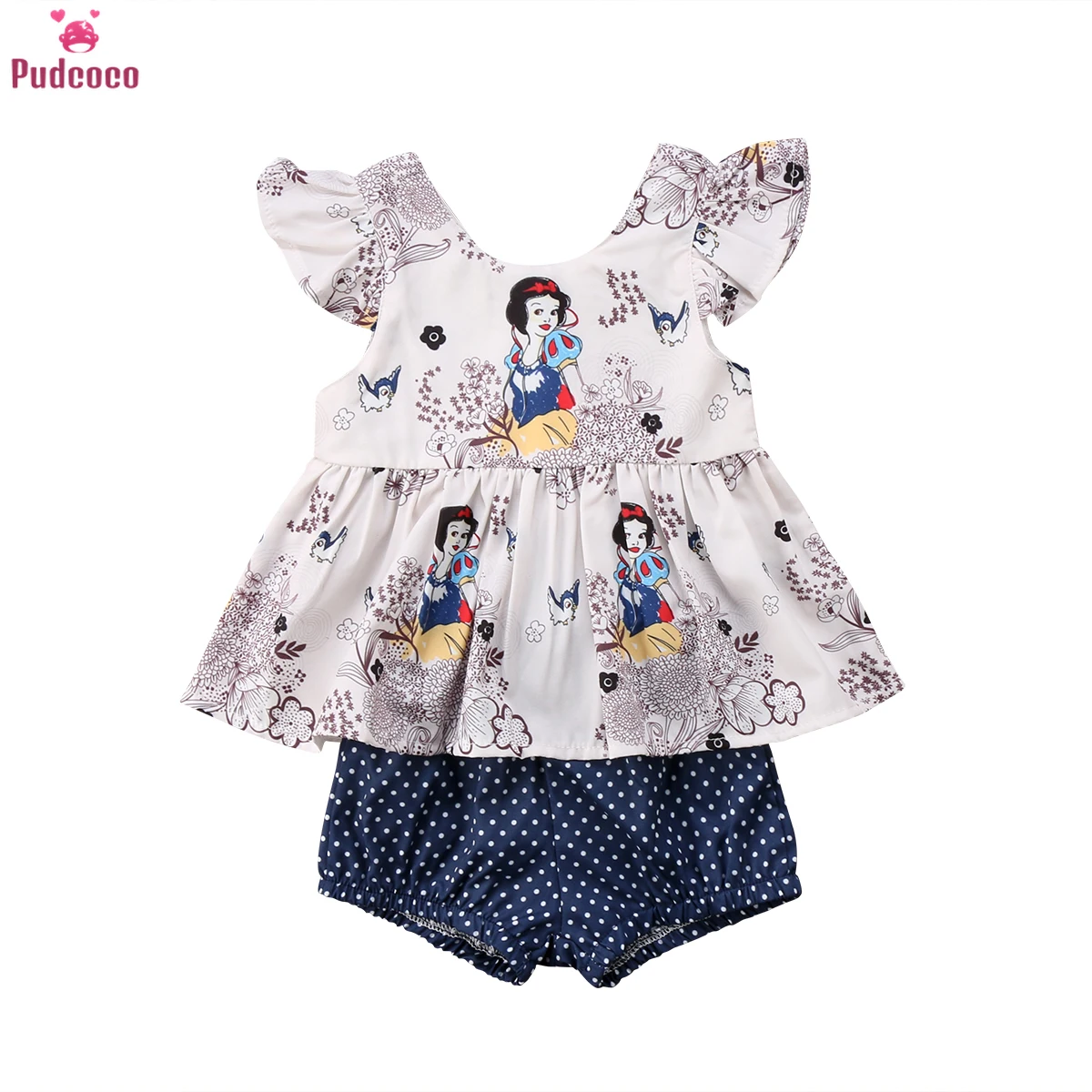 

Print Cartoon Character Snow Newborn Clothes Baby Girl 2pcs Set Summer Sleeveless T Shirt Dress Dot Shorts Outfits