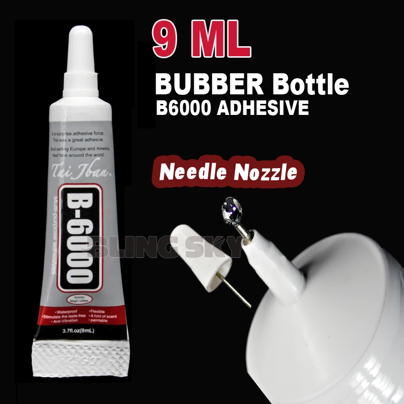 

9ml B6000 Needle Nozzle Adhesive Glue, Rubber bottle clear gel multi purpose work for DIY nail jewelry crystals rhinestones