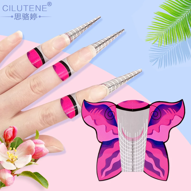 100 шт Бабочка гелевая форма для дизайна ногтей для ногтей Наклейка для наращивания ногтей кончики бумажные формы для ногтей гель французский гид
