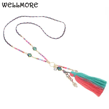 

WELLMORE Colorful Bohemian Tassel Statement beaded Necklace Rope chain pendant necklaces for women jewelry dropshipping