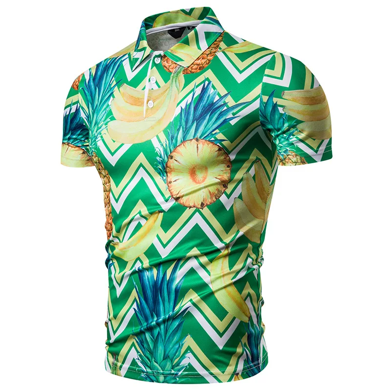 Мужские рубашки поло бренды ананас с цветочным принтом, короткий рукав Camisas Polo мужские модные летние забавные Гавайские розовые поло для мужчины m-xxl - Цвет: PL92-Green