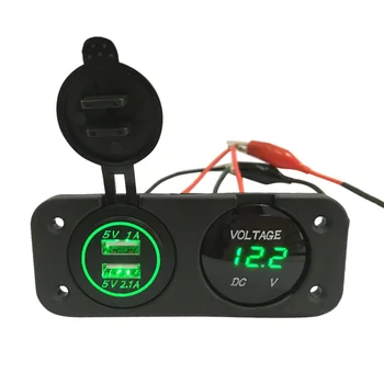 

DC 12V/24V LED Digital Voltmeter Dual USB Outlet Power Socket Panel 2.1A/1A Charger Volt Meter Tester for Car