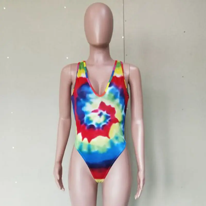 HAOYUAN Tie Dye Летний Пляжный комбинезон с открытыми плечами, боди без рукавов, сексуальный Облегающий комбинезон, шорты, комбинезоны, женские комбинезоны