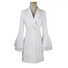 Белый блейзер Женский Средний-длинный рукав с расклешенными рукавами, индивидуальный цельный костюм, куртка, платье женская верхняя одежда корейский стиль