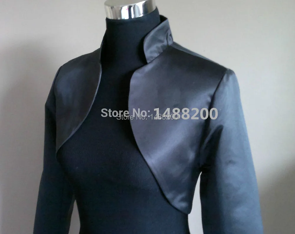 Mingli Tengda Black Satin Long Sleeved Bolero/Shrug/Jacket/Stole/Tippet/Shawl/Wrap Lined Made Wedding Bolero Mariage Cape