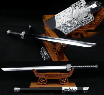 

33"Hand Forging High Manganese Steel Ebony wood Saya Chinese Sword Katana Full Tang Blade Sharp Han Tang Battle JIan