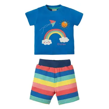 

2019 New Arrival Baby Boys Cotton Short Sleeve Rainbow T-shirt + Pant 2Pcs Outfits Children Clothes Sets 6sets/lot