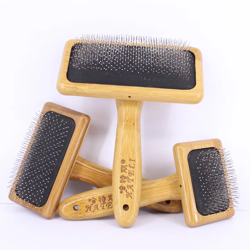 HE 1 Pcs Multi-purpose Wooden Needle Comb for Dog Cat Pet Hair Beauty Grooming Tool Stainless Steel Pin Brush Dog Hair Brush