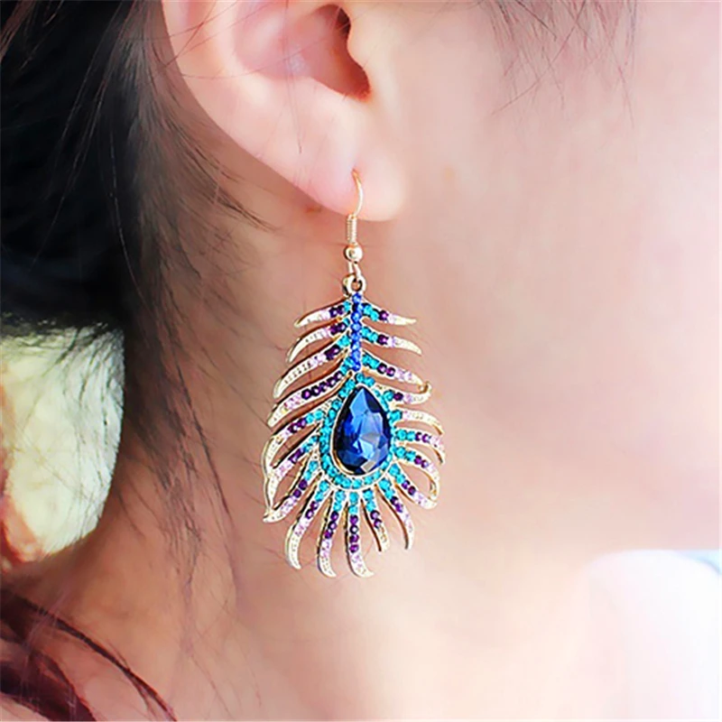 Женские винтажные серьги подвески в виде перьев павлина 1 пара|dangle earrings|earrings