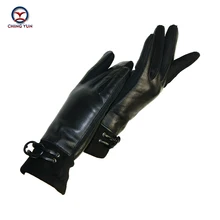 Новинка, зимние теплые женские перчатки из натуральной кожи, однотонные черные женские варежки, Модные женские перчатки из мягкой овчины с пряжкой, yv08