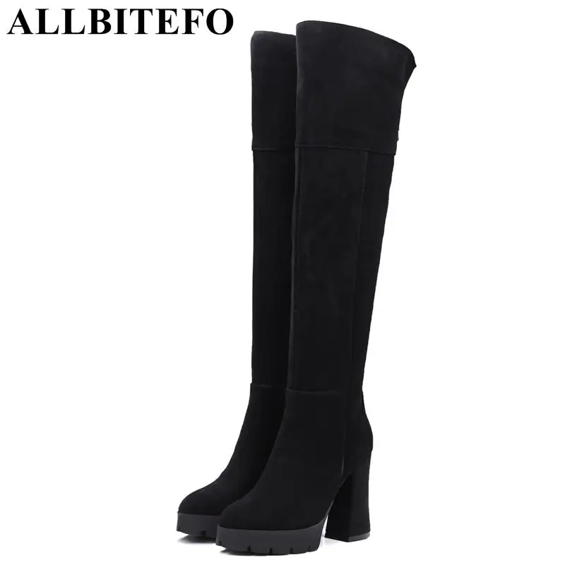 

ALLBITEFO hot sale genuine leather+pu high heels platform women boots thick heel women over the knee boots winter sow long boots