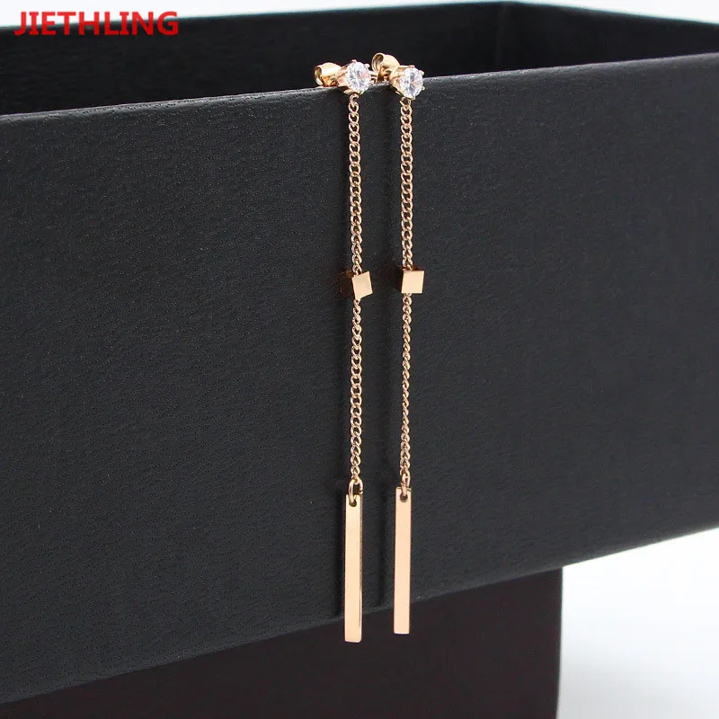 Six Claws Single Cubic Zirconia Link Chains Long Earrings Rose Gold Color Titanium Steel Jewels boucle d'oreille pendante femme |