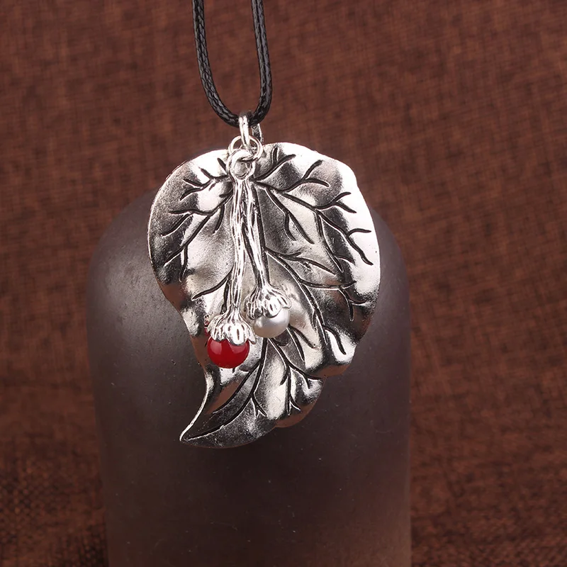Листья семян винтажные, Этнические украшения в виде металлической Подвески Винтаж из тибетского серебра, ручная кожаная веревка ожерелье