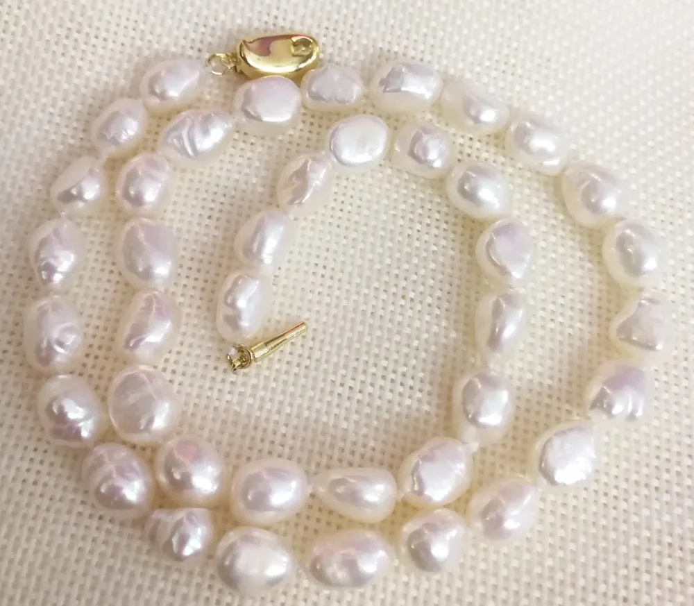 Женская модная бижутерия 9-13 мм белый жемчуг в стиле барокко золото 925 серебро застежка ожерелье натуральный пресноводный жемчуг подарок 17 ''42 см