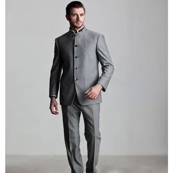 

Hot Suits Terno New Custom Five Button Groom Tuxedo Stand Roud Collar Groomsmen Men Wedding Bridegroom Suit (jacket+pants)