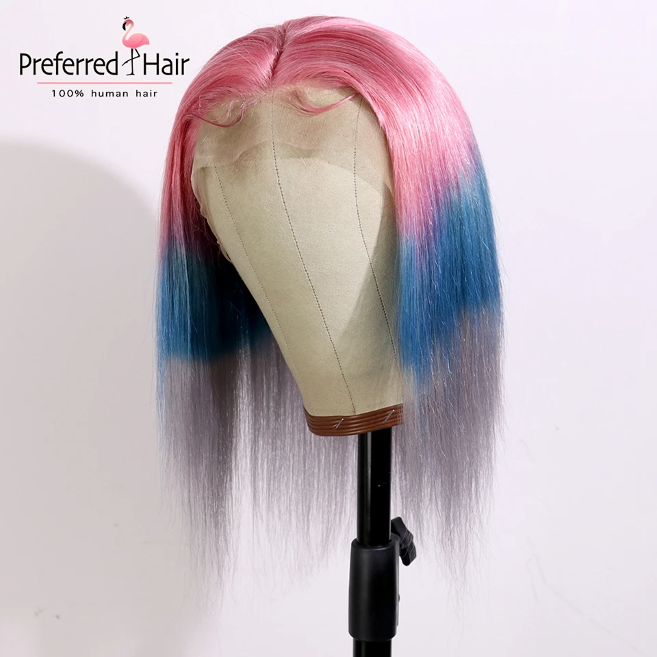 Предпочтительный короткий парик бразильский Remy Омбре кружевной передний парик предварительно выщипанные прозрачные кружевные прямые человеческие волосы парики для черных женщин