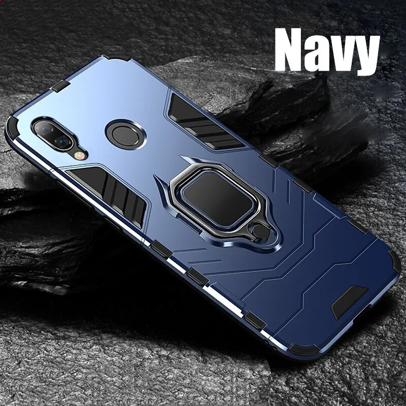 For Xiaomi Redmi Note 7 Plastic Shockproof Back Case Ring Holder Grip Holder Phone Case  Armor Bumper Phone Cover New best phone cases for xiaomi