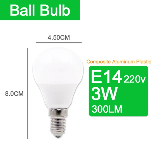 LED Bulb E14 3W Светодиодный светильник E14, 3 Вт, 6 Вт, 9 Вт, 12 Вт, светодиодный светильник переменного тока, 220 В, 240 в, светодиодный светильник в виде свечи, алюминиевый, холодный, теплый, белый, лампада, Bombillas Lumiere, светодиодный светильник - Испускаемый цвет: LED Bulb E14 3W