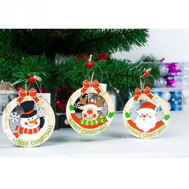 Merry Christmas Craft DIY Wooden Pendants Ornaments Xmas Tree Ornament For Home Decor Christmas Party Decorations Kids Gift