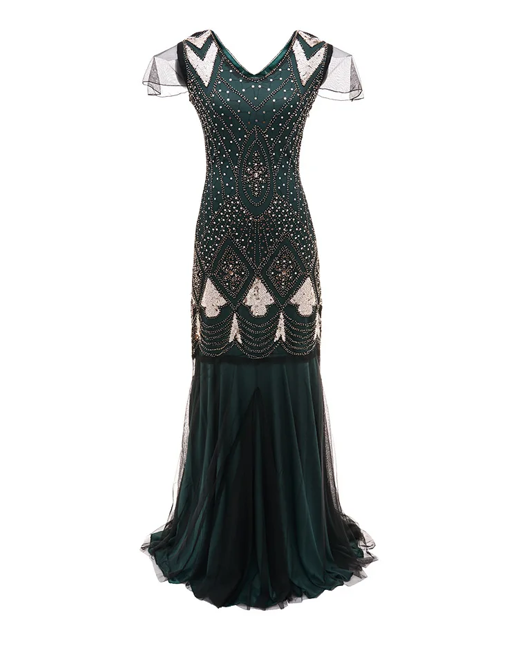 Женское платье 1920s Great Gatsby, длинное платье 20 s, винтажное платье с v-образным вырезом и коротким рукавом, вечерние платья макси для выпускного вечера, коктейльное платье