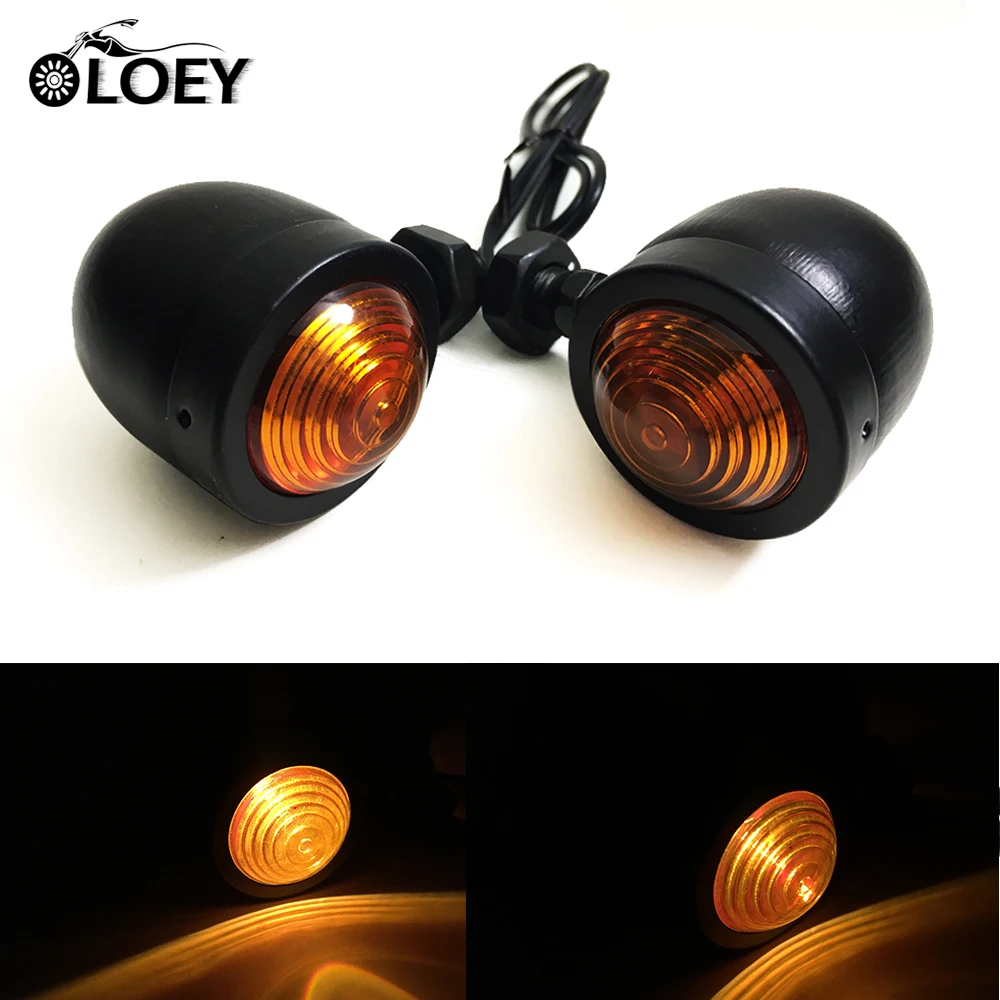 

2Pcs Motorcycle Black Turn Signal Bullet Indicator Lights Amber Blinker Flashing For Moto Cruiser Chopper Cafe Racer Honda