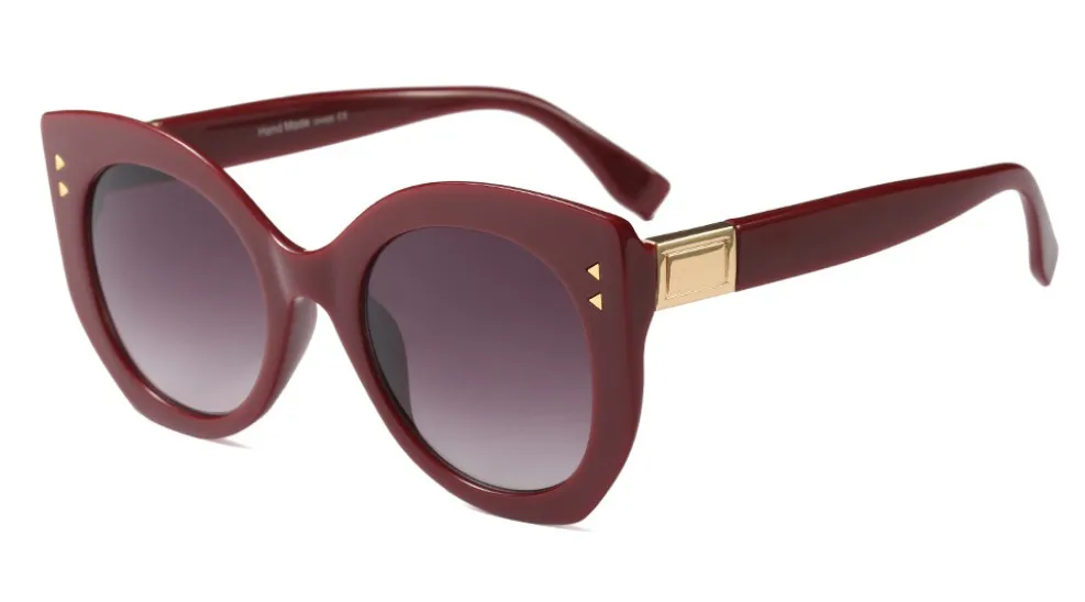 CCSPACE 45547 женские круглые солнцезащитные очки "кошачий глаз" для женщин, блестящие Брендовые очки с заклепками, дизайнерские модные женские солнцезащитные очки - Цвет линз: C3 wine red
