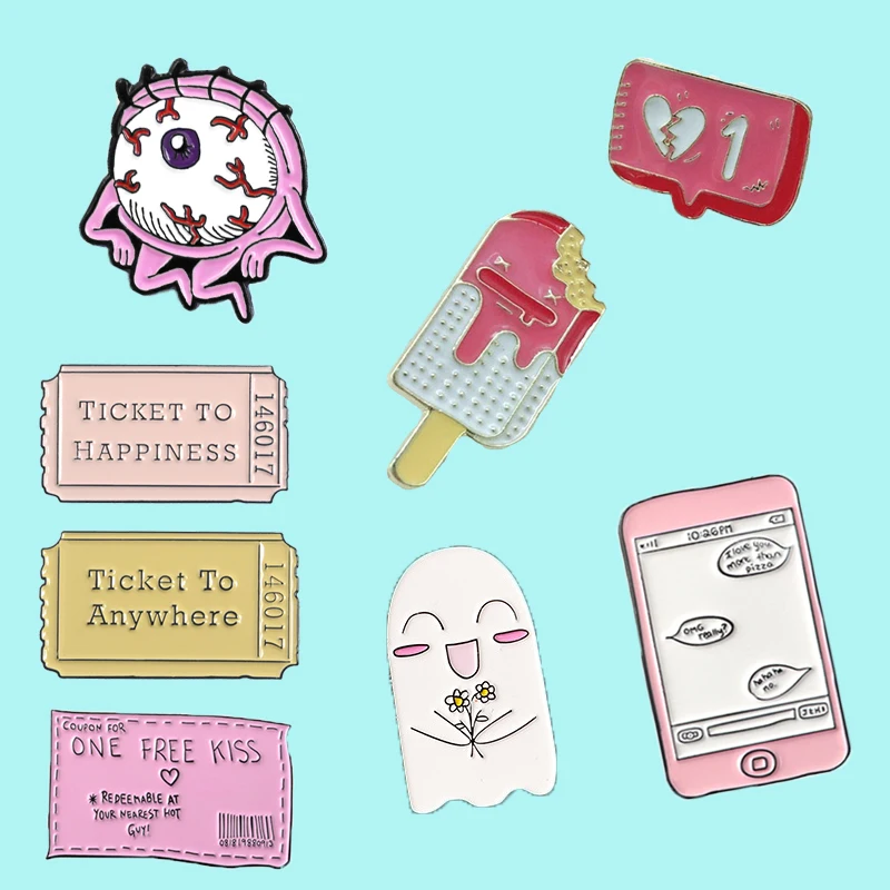 

New personality pink series cute mobile phone tickets cartoon image popsicle love badge brooch beautiful girl like jewelry
