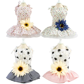

Cute Pet Dog Dress Summer Clothes for Dog Cat Flower Dresses Cotton Cloth for Chihuahua Yorkshire Kitty Puppy Summer Clothes 35