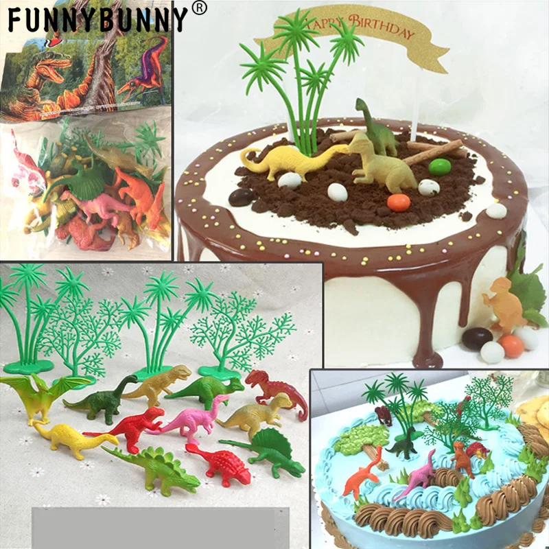FUNNYBUNNY мини динозавры украшения торта принадлежности (12 динозавров/4 количество