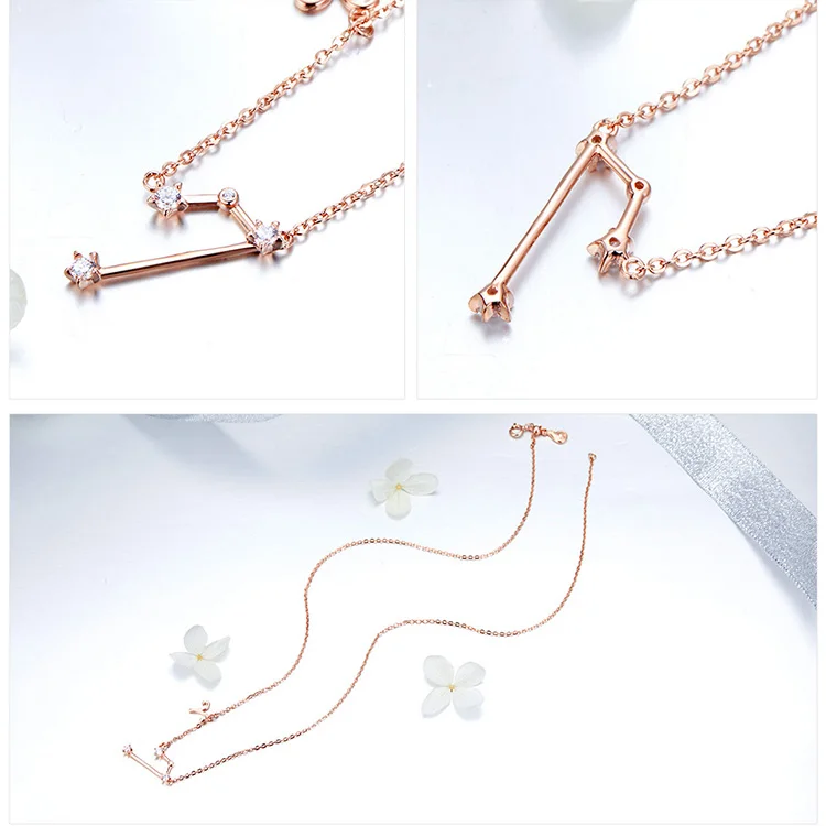 WOSTU Мода двенадцать созвездий 925 стерлингового серебра из розового золота, ожерелья, подвесы, Чокеры для Для женщин длинной цепи ювелирные изделия DAN013