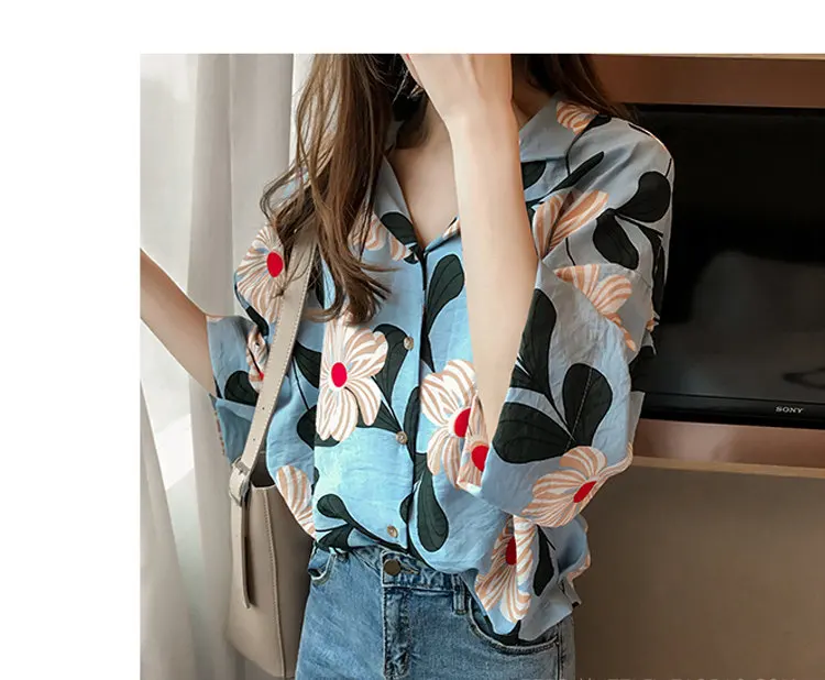 Summer Tops Women Blouses 2019 New Chic Flower Shirt Casual Chiffon Blusas Mujer Fashion Print Tops Plus Size Shirts Femme  (8)