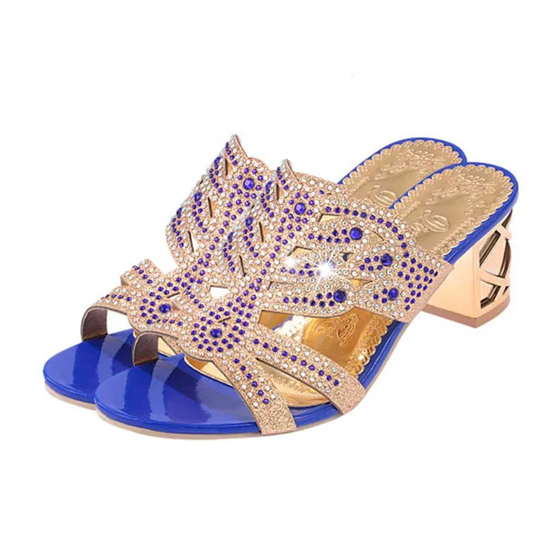 

DAFENP 2019 Summer Fashion Women's Rhinestones Slippers Hollow Out High Heels Sandals Bohemia Style Flip Flops Shoes Woman