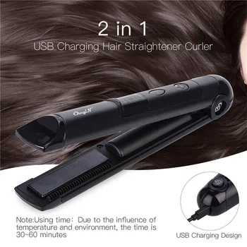 

Rechargeable Electric Straightening Iron&Curling Iron Hair Curler 2 in 1 Hair Straightener Flat Irons Ceramic Styling Tools