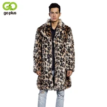 GOPLUS, модное мужское леопардовое пальто, зимнее длинное пальто из искусственного меха, пушистое пальто для мужчин, Меховая куртка размера плюс, теплое пальто, топы C4717