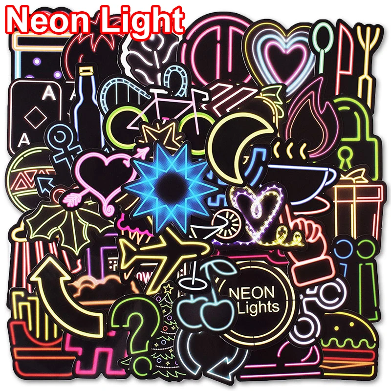 

50 Pcs Neon Light Cute Sticker for Skateboard Laptop Bicycle Car Styling Luggage Fridge Vinyl Decal PVC DIY Waterproof Stickers
