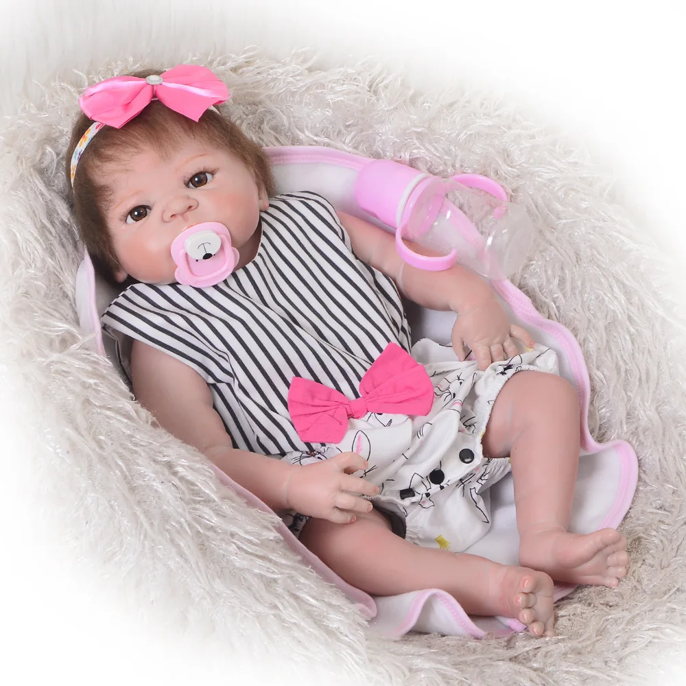 

55cm Full Silicone Body Reborn Baby Doll Toy For Girl Vinyl Newborn Princess Babies Bebe Bathe Accompanying Toy Birthday Gift