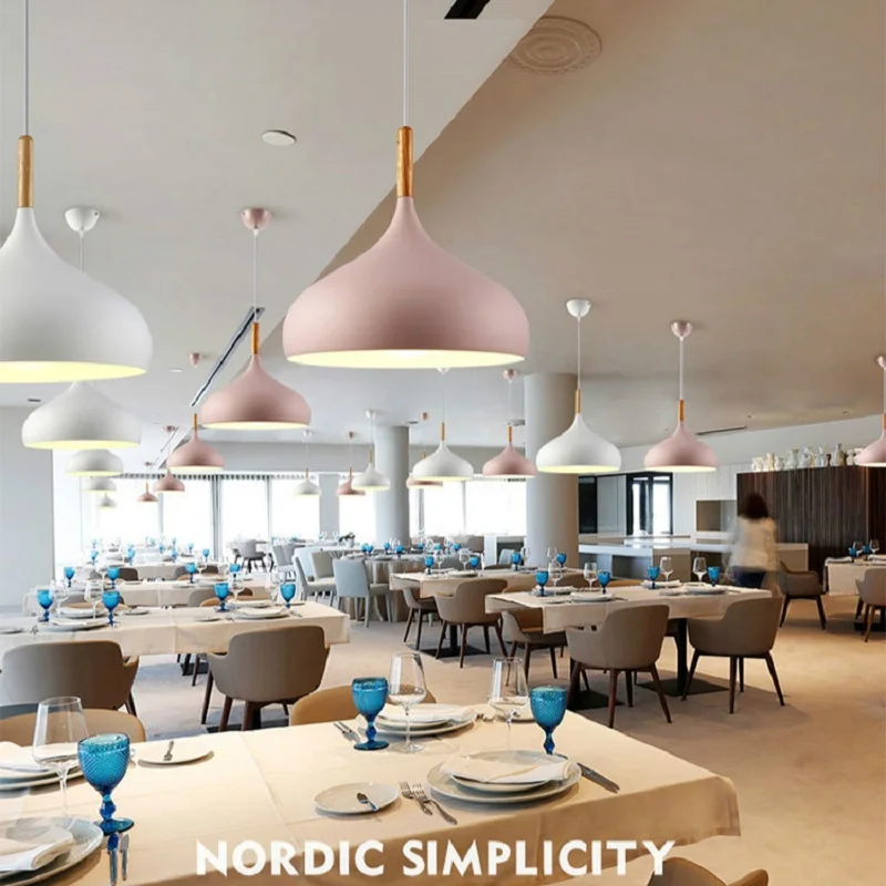 

Fashion Colorful Modern Wood Pendant Lights Lamparas Minimalist design shade Luminaire Dining Room Lights Pendant Lamp