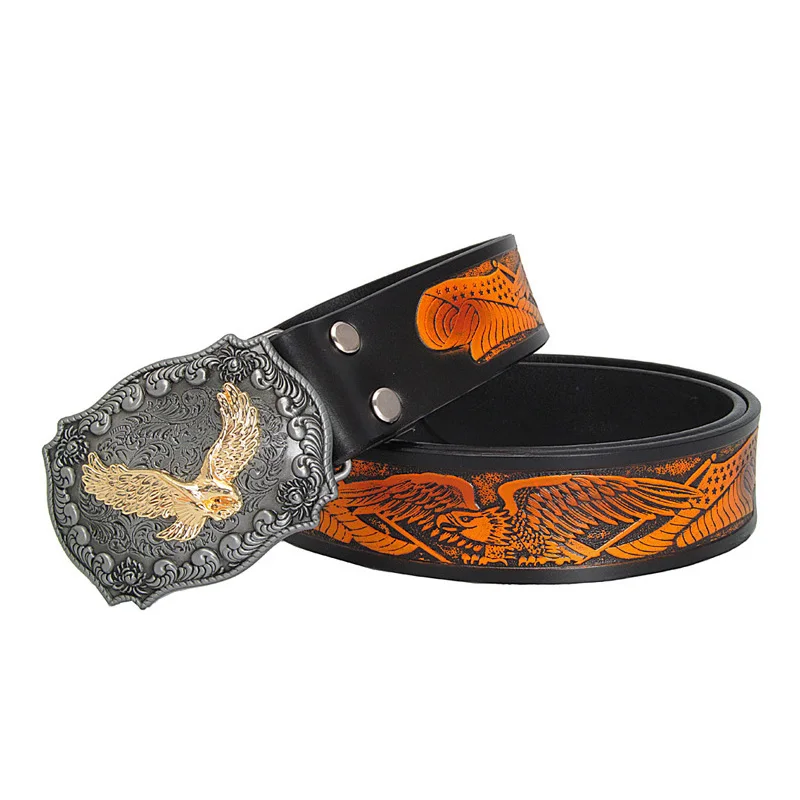 Fashion Casual Men's Leather Belts Top Quality Eagle Totem Copper 