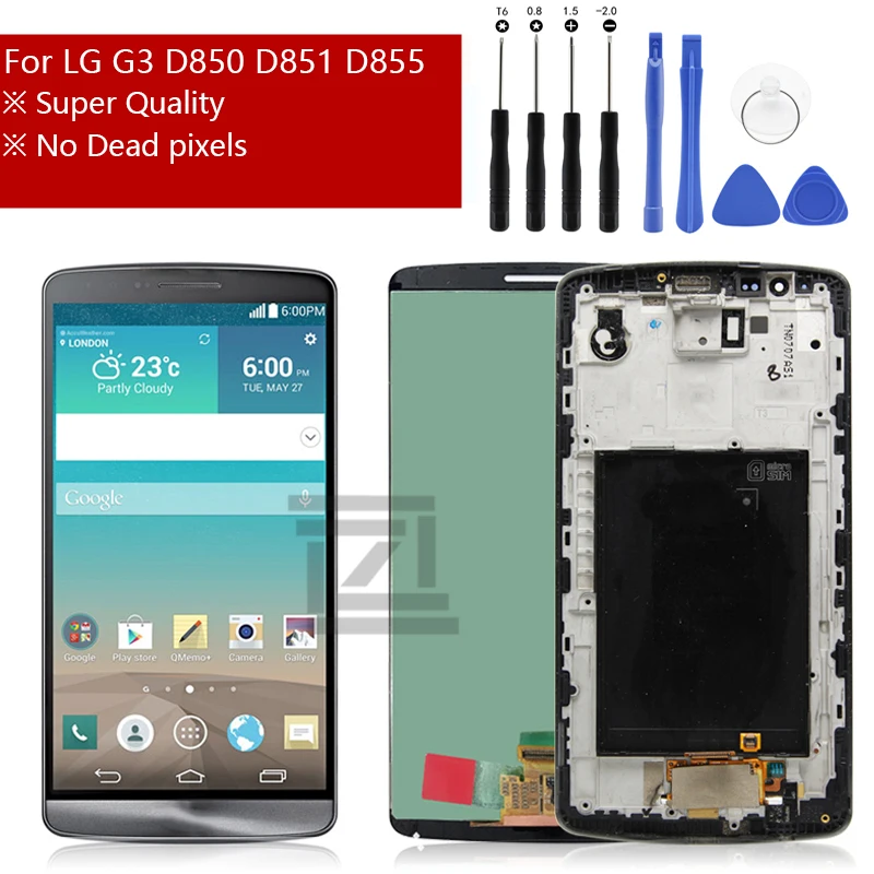 For LG G3 LCD D850 LCD Display with Touch Screen Digitizer Assembly With Frame For D851 D855 LCD repair parts Free Shipping