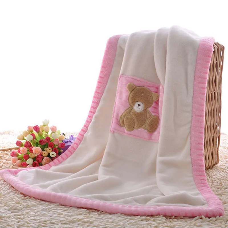 Baby Blanket Thermal Coral Fleece Bear Blanket Infant Swaddle Nap