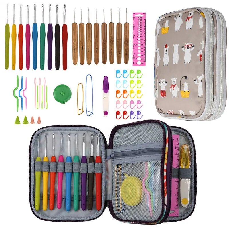 

9 Styles Crochet Hooks Needles Set Yarn Weave Knitting Needles Hook Scissors Rulers Sewing Tools Crochet Kit with Crochet bags