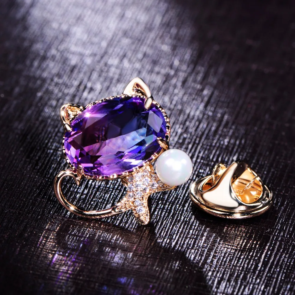 

FUNMOR Exquisite Big Zircon Cat Shape Brooch Simulated-Pearl Brooches For Women Girls Clothing Scarf Hat Animal Accessories Gift