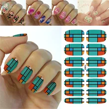 K5676/2016 Latest Beauty Fashion Nail Art Designs Full Nails Wraps Sticker -Green Orange Tartan Pattern Water Nail Decals
